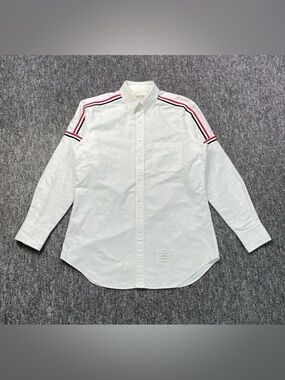 🚩steal Thom Browne White Button-Down Shirt with Red & Navy Shoulder Stripes
